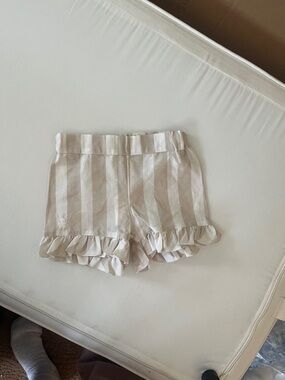 Striped Ruffle Hem Kids Shorts - Cream
